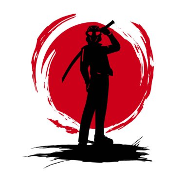 Samuray siber punk savaşçı kurgu tişörtü renkli tasarım. Vektör illüstrasyonu.