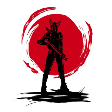 Samuray siber punk savaşçı kurgu tişörtü renkli tasarım. Vektör illüstrasyonu.