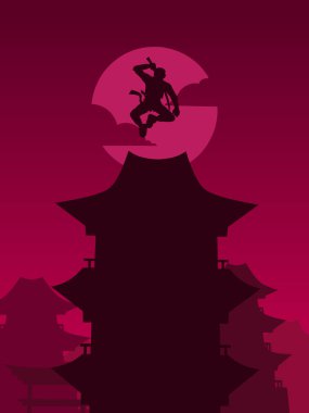 Samuray Japon kılıç şövalyesi ve Sakura çiçek ağacı vektör logosu renkli tasarım. Tişört, poster, giysi, giysi, giysi, rozet tasarımı için arka plan.