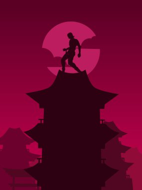 Samuray, Japon şövalye hattı logosu, parlak arka planlı renkli tasarım. Tişört, poster, giysi, giysi, giysi tasarımı