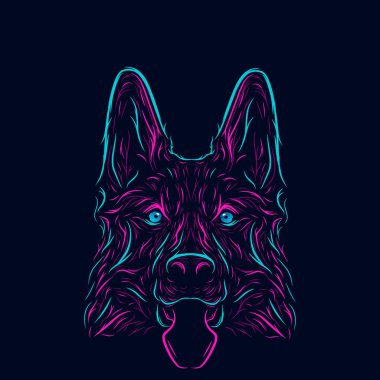 köpek başı neon çizimi koyu arkaplanda