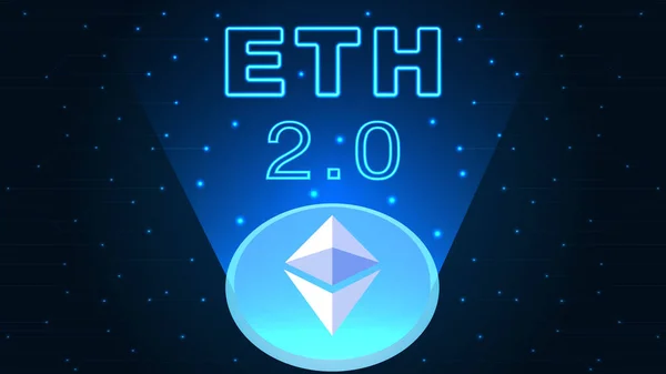Ethereum Hat Das Symbol Der Kryptowährung Auf Dem Hologramm Aktualisiert — Stockvektor
