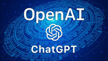 ChatGPT OpenAI tarafından geliştirildi. Siber uzay arka planında OpenAI logosu ve ChatGPT metni. Pankart, web sitesi, iniş sayfası, reklam, broşür için ChatGPT illüstrasyonu.