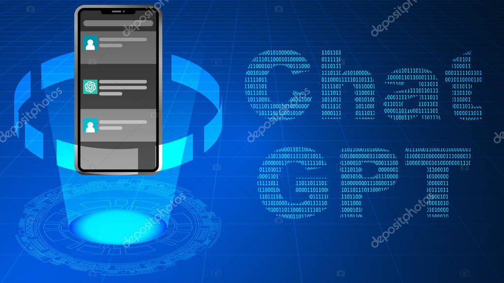 ChatGPT developed by OpenAI. OpenAI logo and ChatGPT text on cyberspace background. ChatGPT illustration for banner, website, landing page, ads, flyer template.