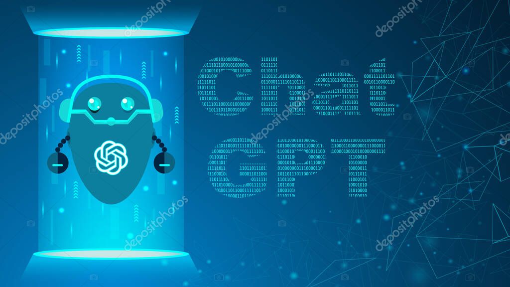 ChatGPT developed by OpenAI. OpenAI logo and ChatGPT text on cyberspace background. ChatGPT illustration for banner, website, landing page, ads, flyer template.