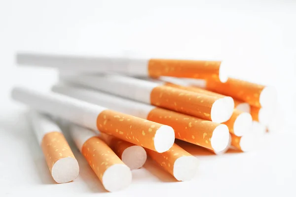 stock image Cigarette, roll tobacco in paper with filter tube, No smoking concept.