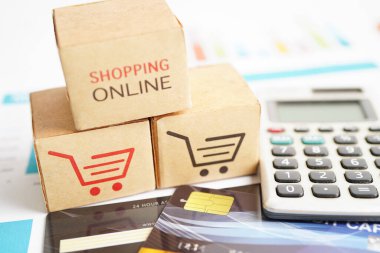 Çevrimiçi alışveriş, kredi kartlı alışveriş arabası kutusu, ithalat ihracat, finans sektörü.