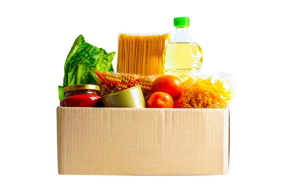 Foodstuffs Donation Box Isolated White Background Clipping Path Volunteer Help — Stock Photo, Image