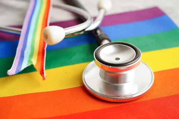 LGBT symbol, Stethoscope with rainbow ribbon, rights and gender equality, LGBT Pride Month in June.