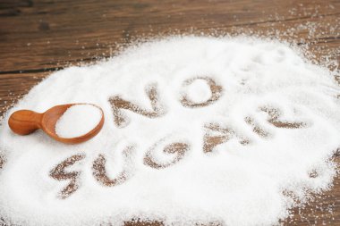 Şeker yok, şekerli granüllü şeker, diyabet önleme, diyet ve kilo kaybı iyi sağlık için.