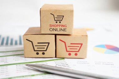 Çevrimiçi alışveriş, alışveriş sepeti iş grafiği, ithalat ihracat, finans ticareti.  