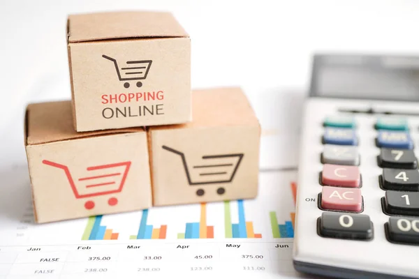 Zakupy Online Skrzynka Zakupy Kalkulator Import Eksportu Handel Finansowy — Zdjęcie stockowe