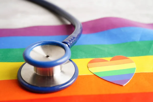 LGBT symbol, Stethoscope with rainbow ribbon, rights and gender equality, LGBT Pride Month in June.