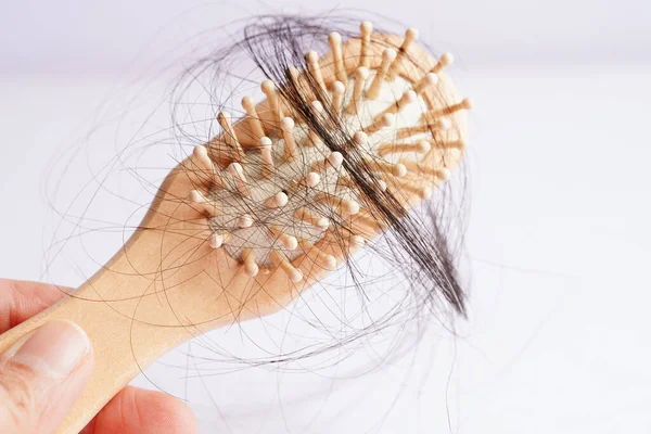 Asian Woman Have Problem Long Hair Loss Attach Comb Brush — Stock fotografie