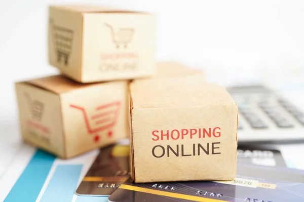 Online Shopping Shopping Cart Box Credit Card Import Export Finance — Fotografia de Stock