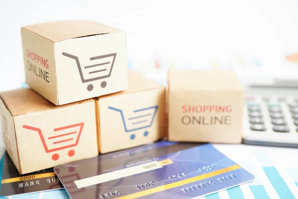 Online Shopping Shopping Cart Box Credit Card Import Export Finance — Foto de Stock