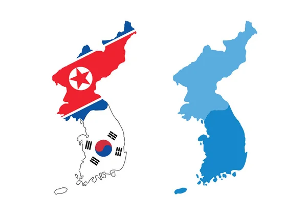 Corea Del Norte Corea Del Sur Mapa Del País Bandera — Vector de stock