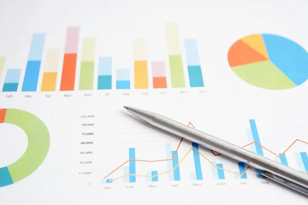 Caneta Papel Gráfico Gráfico Conceito Dados Financeiros Contas Estatísticas Empresas — Fotografia de Stock