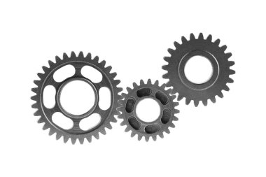 Metal teçhizat motor arabası ve bisiklet için beyaz arka planda izole edildi, takım çalışması iş konsepti.