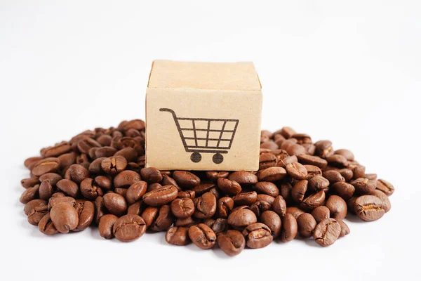 Caixa Carrinho Compras Grãos Café Compras Line Para Exportação Importação — Fotografia de Stock