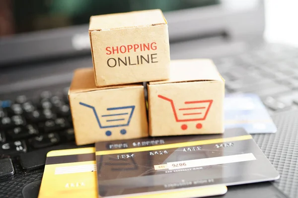 Online Shopping Shopping Cart Box Credit Card Import Export Finance — Zdjęcie stockowe