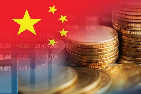 Bandeira China Com Financiamento Mercado Ações Gráfico Tendência Econômica Tecnologia — Fotografia de Stock