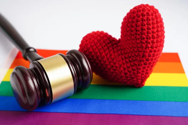 Gavel Judge Lawyer Heart Rainbow Flag Symbol Lgbt Pride Month — Photo