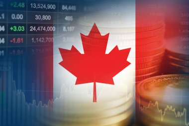 Kanada bayrağı ile borsa finansmanı, ekonomi eğilimi grafik dijital teknolojisi