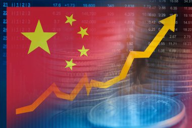 Çin bayrağı borsa finansmanı, ekonomi eğilimi grafik dijital teknolojisi.