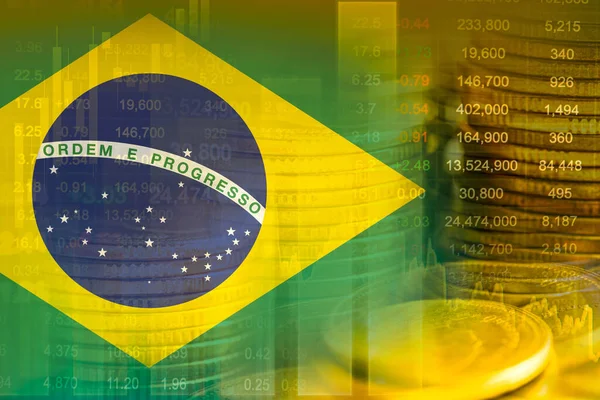 Флаг Бразилии Фондовым Рынком Финансов Тенденция Экономики График Цифровых Технологий — стоковое фото