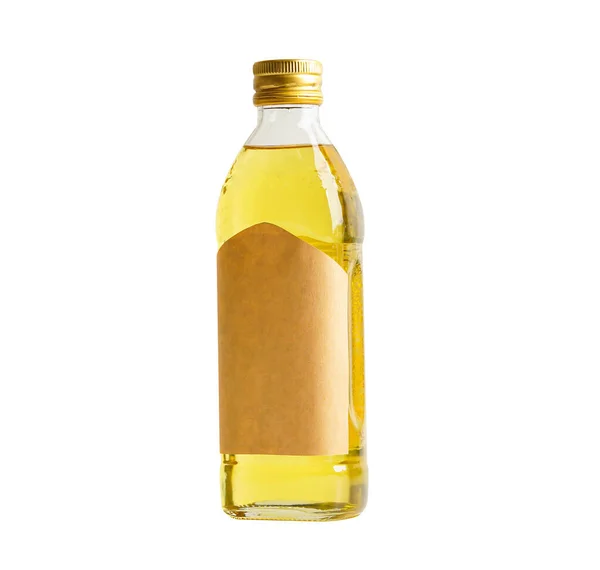 Skleněná Láhev Olivového Oleje Izolované Bílém Pozadí Výstřižkem Cesta Organické — Stock fotografie