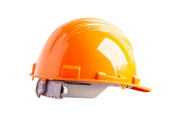 Оранжевый Шлем Изолирован Белом Фоне Вырезанной Дорожкой Защищает Инженера Безопасности — стоковое фото