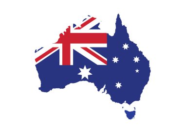 Avustralya ülke haritası ve bayrağı, vektör illüstrasyonu. 