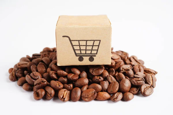 Caja Carrito Compras Granos Café Compras Línea Para Exportación Importación —  Fotos de Stock