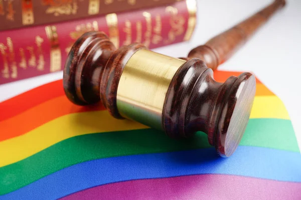 Gavel Judge Lawyer Heart Rainbow Flag Symbol Lgbt Pride Month — 图库照片
