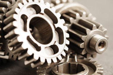 Metal dişli tekerlek motor araba ve bisiklet, mekanik endüstrisi konsepti. 