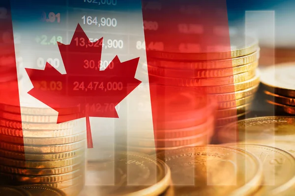 Drapeau Canada Avec Financement Boursier Graphique Des Tendances Économiques Technologie — Photo