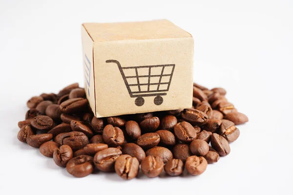 Caixa Carrinho Compras Grãos Café Compras Line Para Exportação Importação — Fotografia de Stock