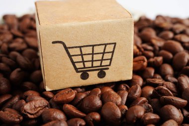 Kahve çekirdekleri üzerinde alışveriş sepeti ihracat veya ithalat için internetten alışveriş..