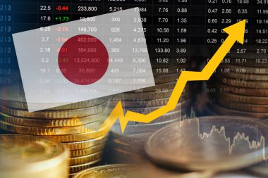 Borsa finansmanlı Japonya bayrağı, ekonomi grafiği dijital teknolojisi