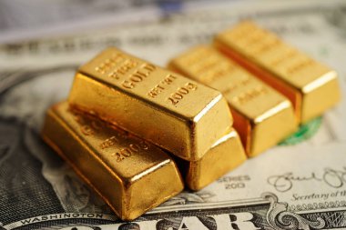 ABD doları banknot parası ve finansman yatırımları ticari para birimi kavramı üzerine altın külçeler. 