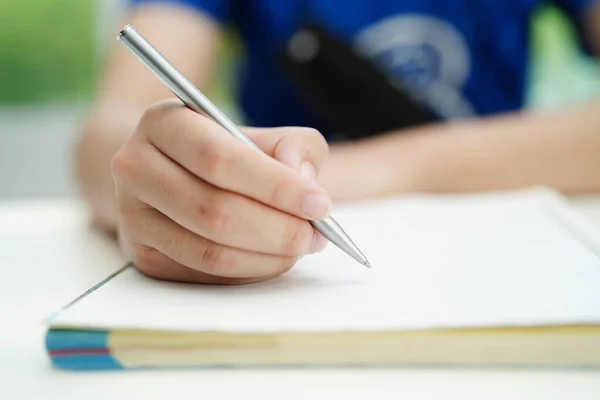 Asian Teenage Student Write Homework Study Lesson Exam Online Learning — Stock Photo, Image