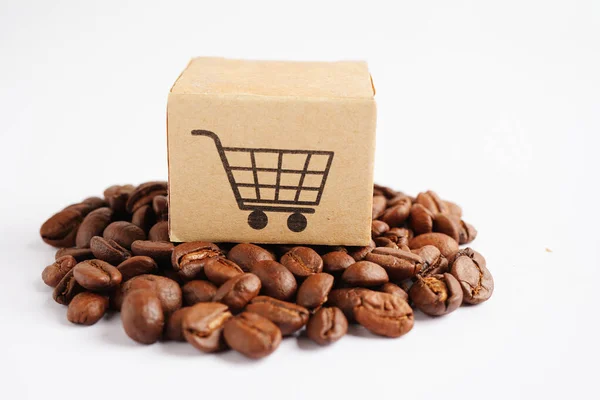 Caja Carrito Compras Granos Café Compras Línea Para Exportación Importación —  Fotos de Stock