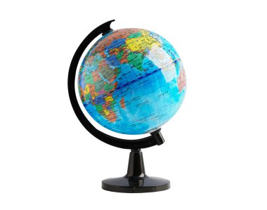 Bangkok, Tayland 15 Mayıs 2023 Globe dünya modeli kırpma yolu ile beyaz zemin üzerinde izole.