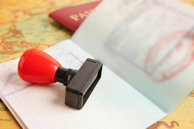 Visa and passport document to immigration at airport in country.  clipart