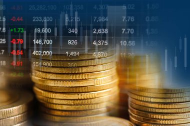 Stock market table monitor finance business, economy trend graph digital technology.