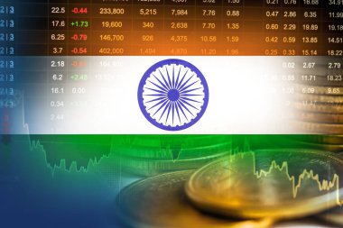 Hindistan borsa finansmanı, ekonomi eğilimi grafik dijital teknolojisi ile bayrak.