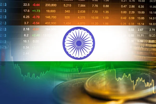 India Flag Stock Market Finance Economy Trend Graph Digital Technology — Stock Photo, Image