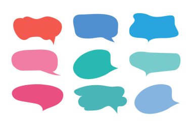 Çağrı seti, konuşma baloncukları, sohbetler, ögeler simgeleri, vektör illüstrasyonu.