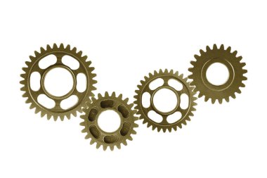 Metal teçhizat motor arabası ve bisiklet için beyaz arka planda izole edildi, takım çalışması iş konsepti.